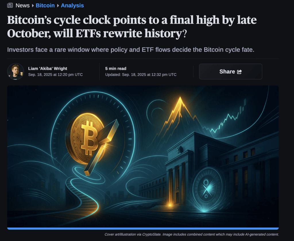 Bitcoin’s cycle clock points to a final high by late October, will ETFs rewrite history?